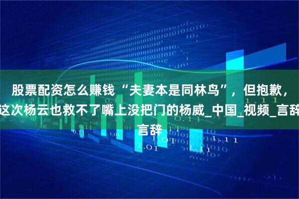 股票配资怎么赚钱 “夫妻本是同林鸟”，但抱歉，这次杨云也救不了嘴上没把门的杨威_中国_视频_言辞